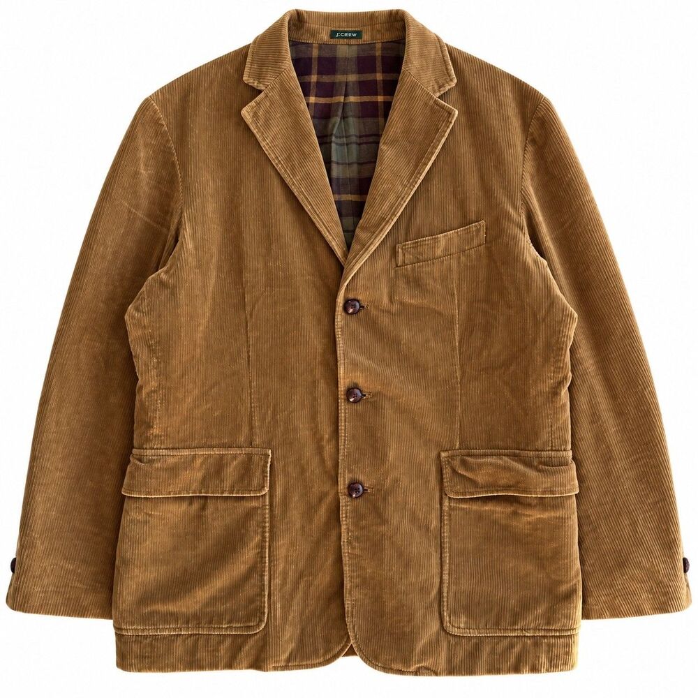 Vintage J.Crew Corduroy Blazer Men's Medium Brown Plaid Lined Elbow Patch Coat